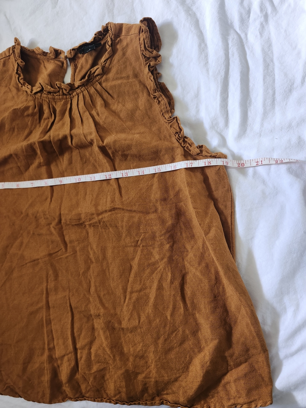 Woven Linen Ruffle Sleeveless Top - Rust - Picture 5 of 6
